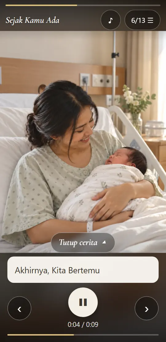Ibu menggendong bayi yang baru lahir, cerita Akhirnya, Kita Bertemu dengan tombol putar suara